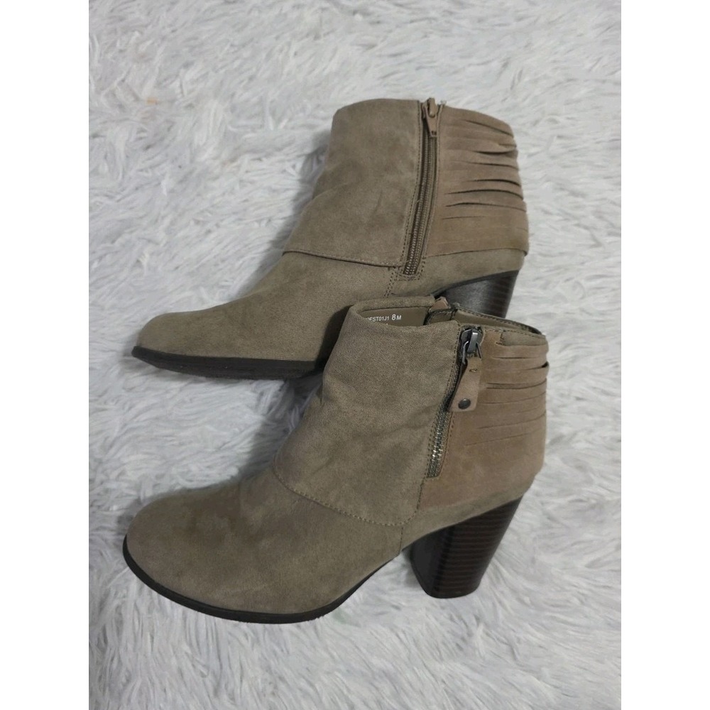 Madden Girl Destroy Suede Ankle Bootie Womens size 8M Taupe Side Zip Heeled Boot